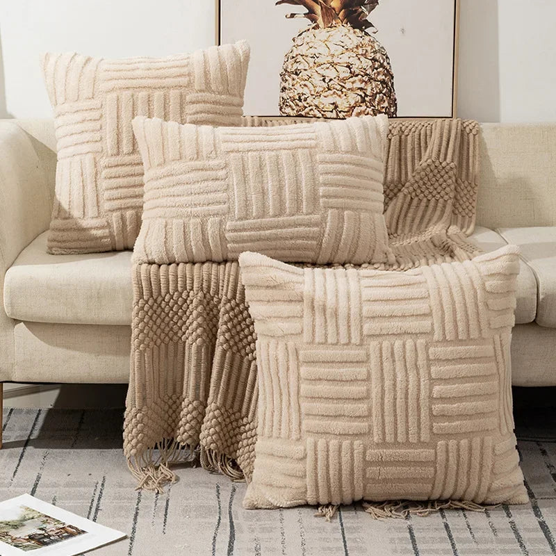 Boho Faux Fur Plush Throw Pillow Cover
