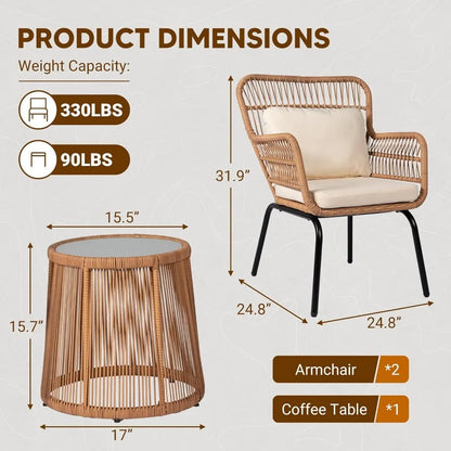 3 Piece Outdoor Wicker Bistro Set