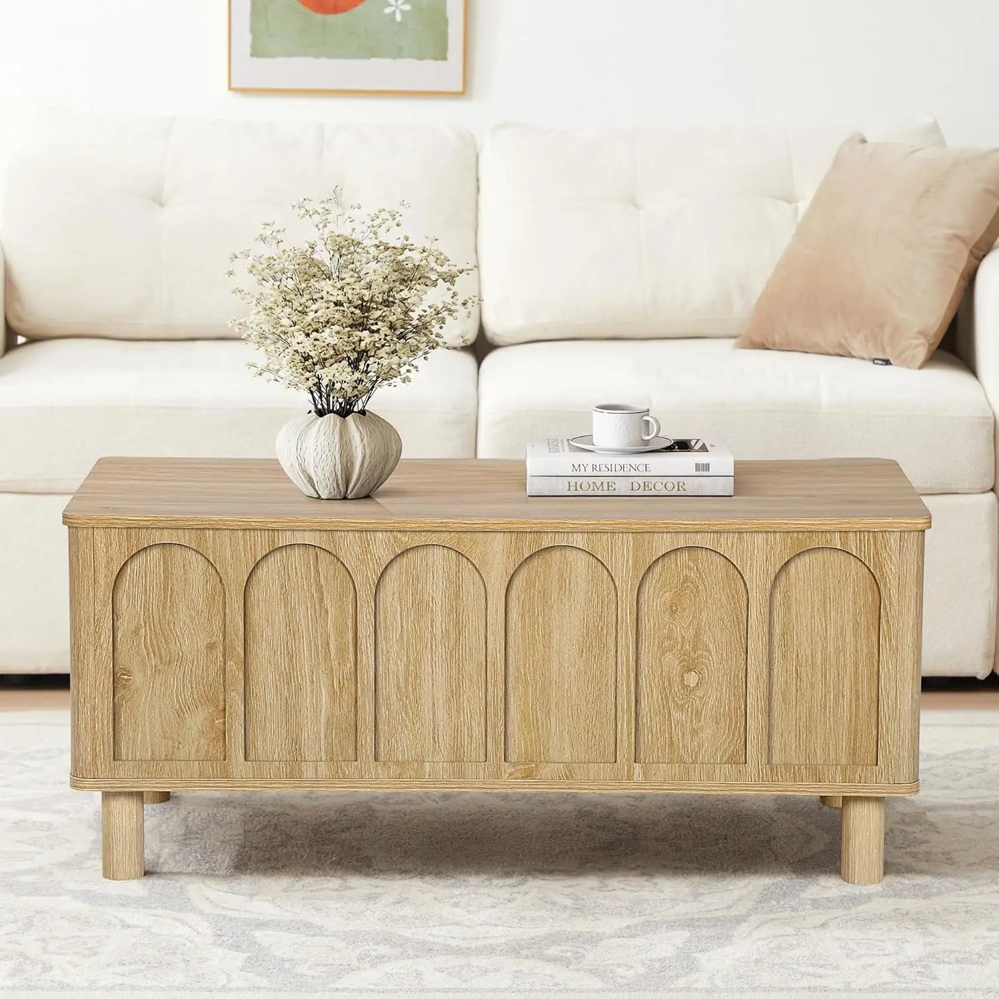 Arched Lift-Top Coffee Table with Hidden Storage