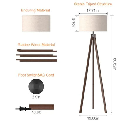 Mid-Century Wood Tripod Floor Lamp