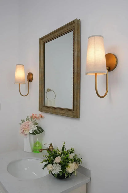 Brass Wall Sconces with Linen Shades (Set of 2)