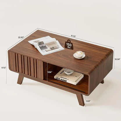 Mid-Century Coffee Table with Sliding Doors
