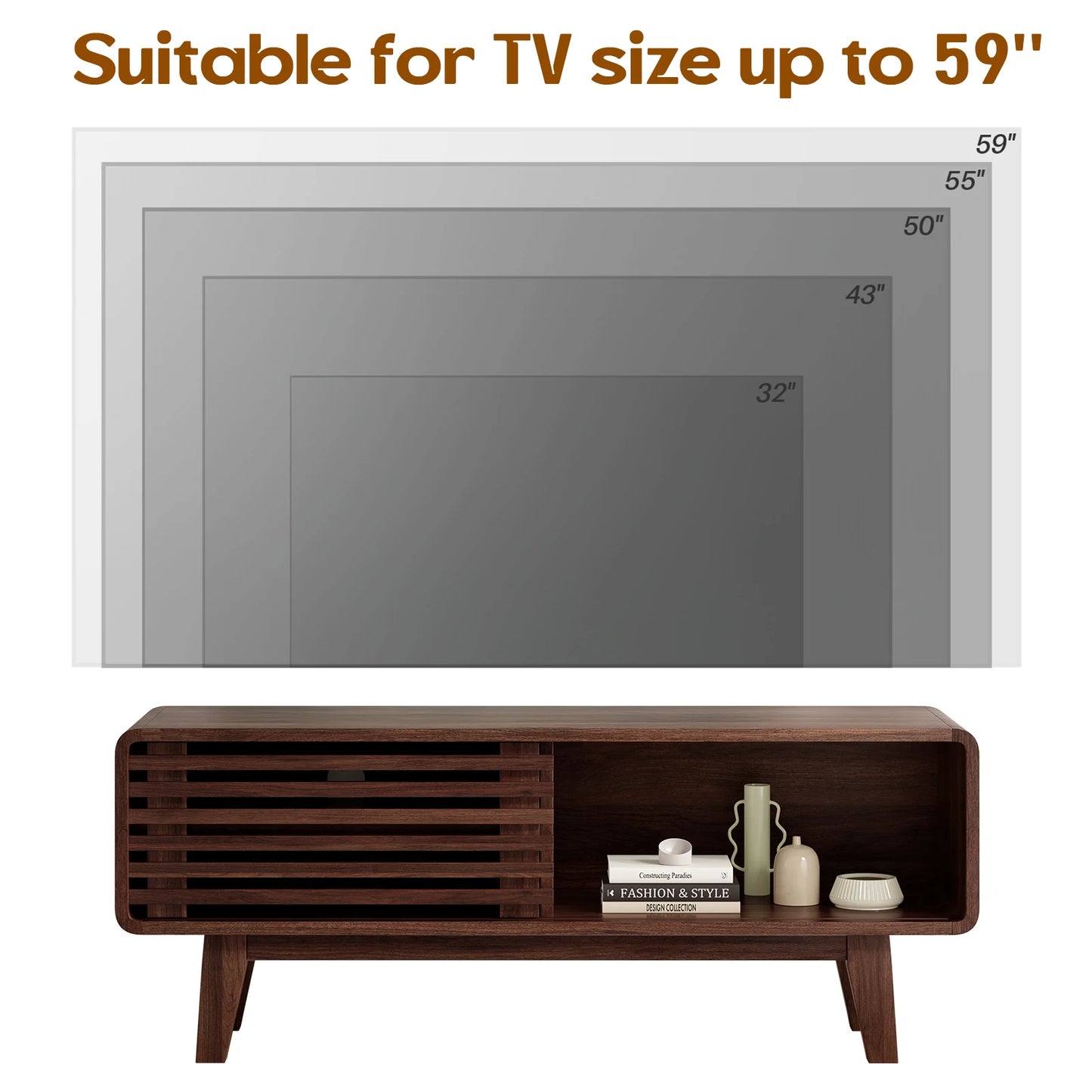 Mid-Century TV Stand with Sliding Doors