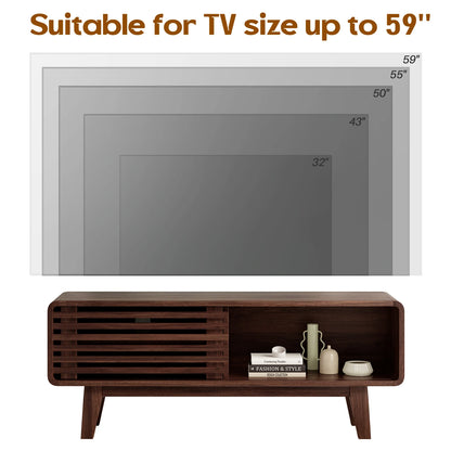 Mid-Century TV Stand with Sliding Doors