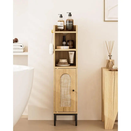 Slim Rattan Bathroom Storage Cabinet