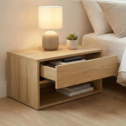 Modern Wood Nightstand with Drawer and Shelf