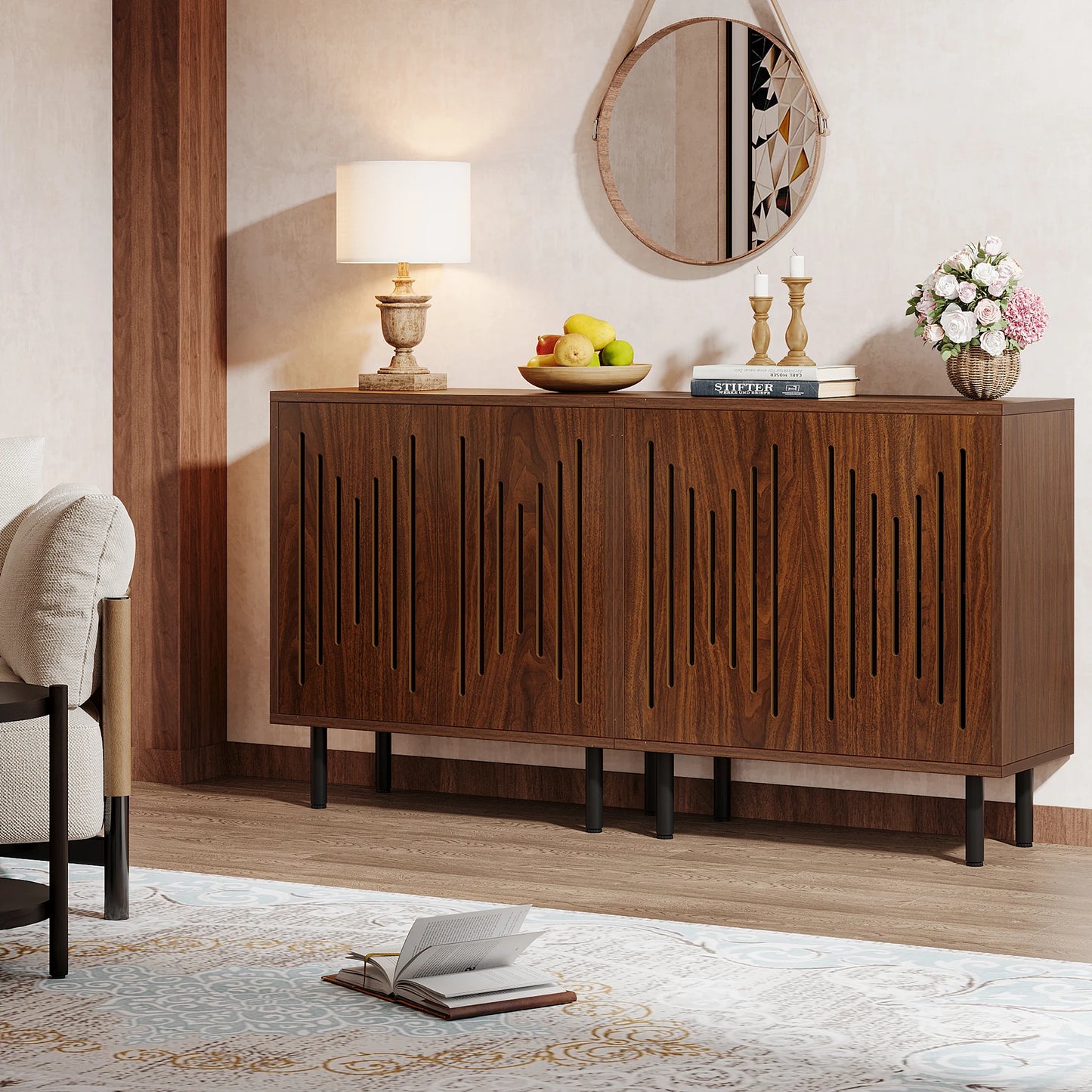 Modern Sideboard Buffet Cabinet with Adjustable Storage (Set of 2)