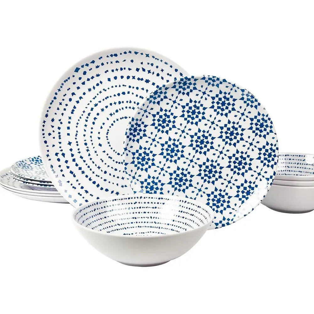Geometric Melamine Dinnerware Set – Service for 4