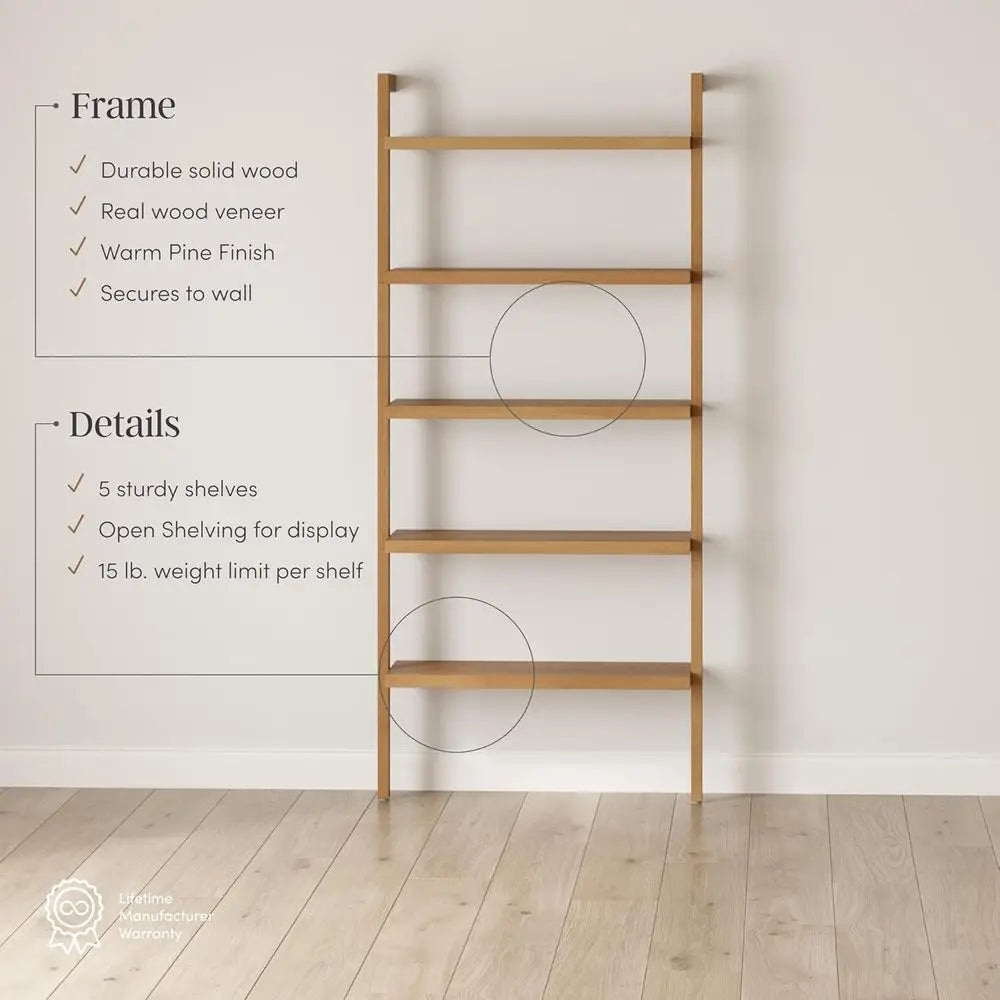 Architectural Ladder Shelf with Warm Wood Finish by Nathan James