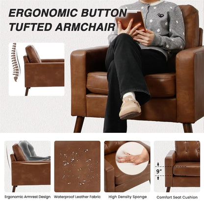 Tufted PU Leather Accent Club Chair - Set of 2
