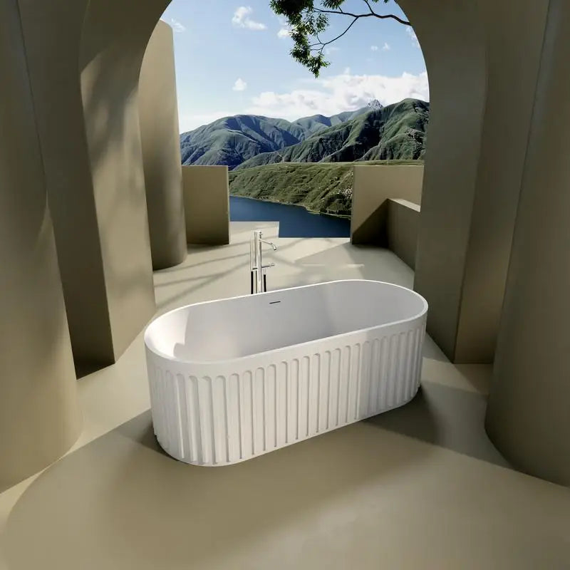 67” Freestanding Solid Surface Matte White Soaking Tub