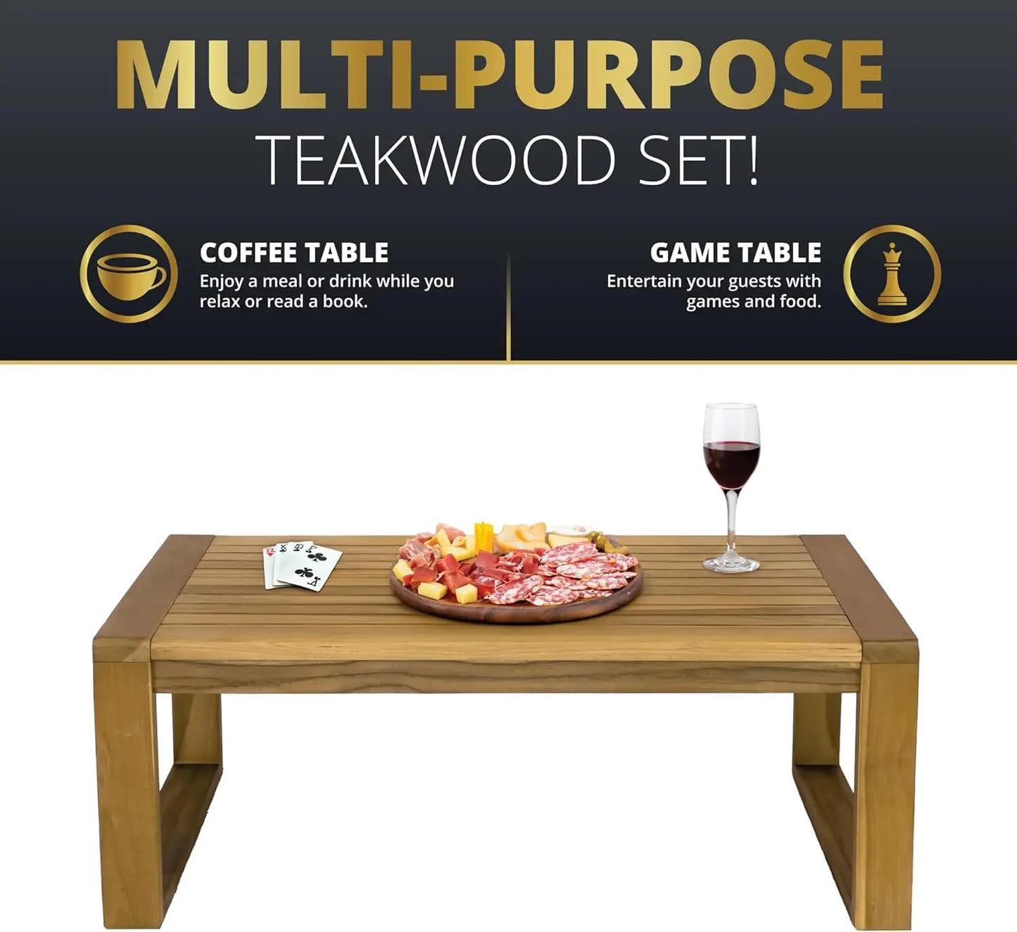 Teak Outdoor Sofa Set with Cushioned Seating and Coffee Table