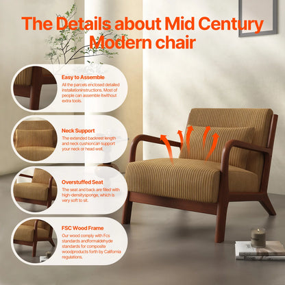 Mid-Century Modern Accent Chair with Solid Wood Frame