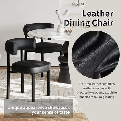 Leather Dining Chairs Set of 2 with Curved Back and Metal Legs