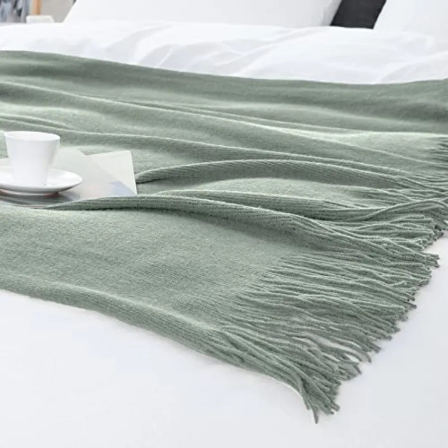 Cotton Knit Tassel Throw Blanket