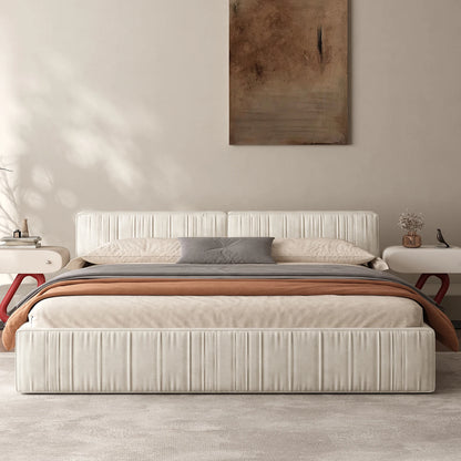 Modern Chenille Platform Bed with Pleated Detail