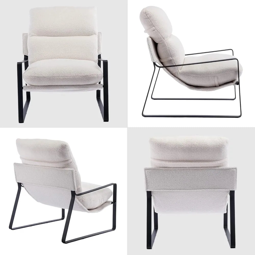 Modern Sherpa Accent Chair with Metal Frame