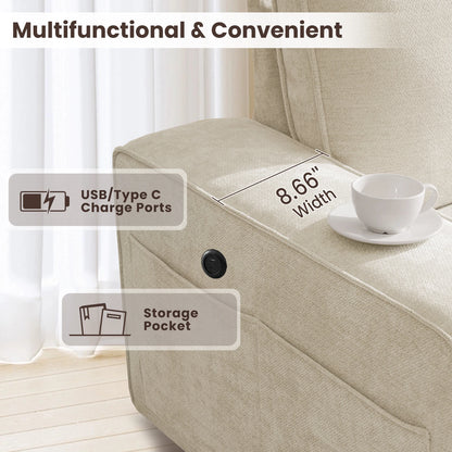 100" Convertible Sectional Sofa with Hidden Storage and Charging Ports