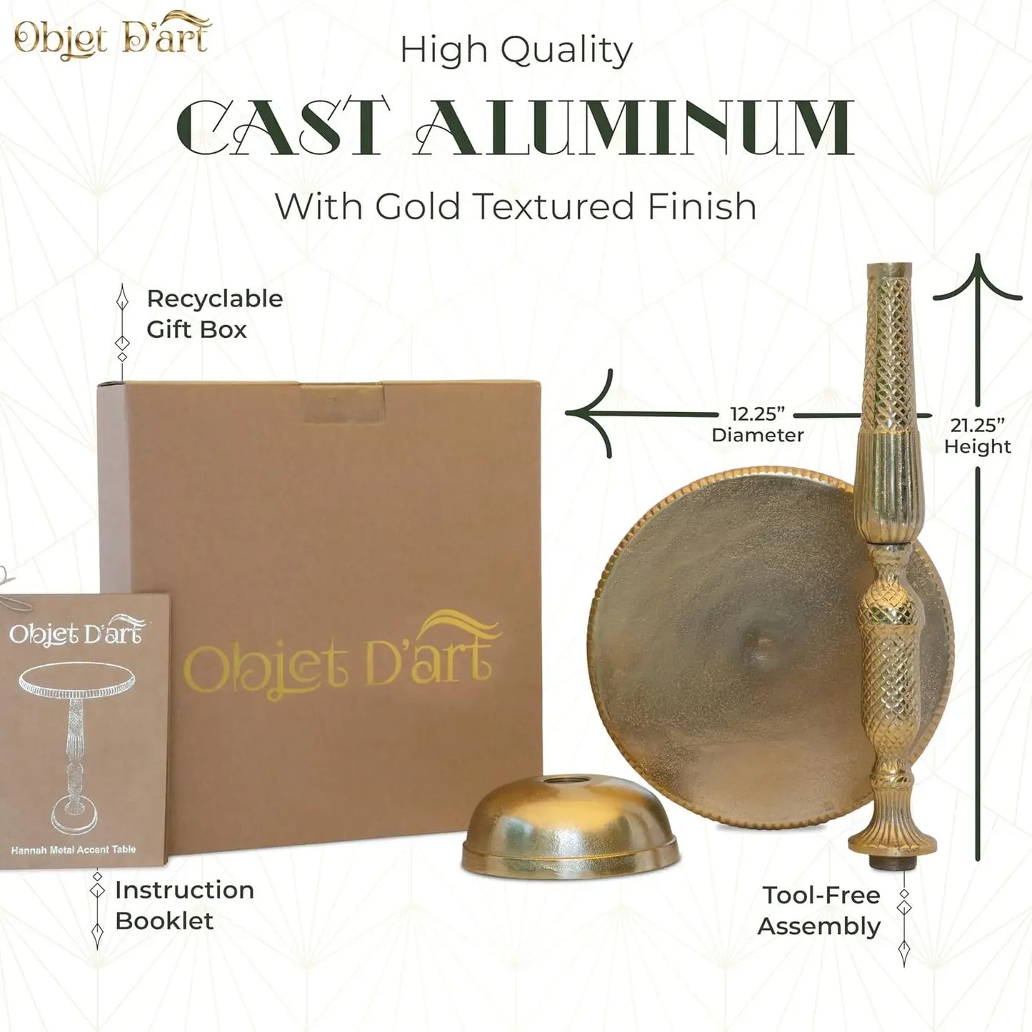 Gold Accent Side Table with Sculptural Pedestal Base