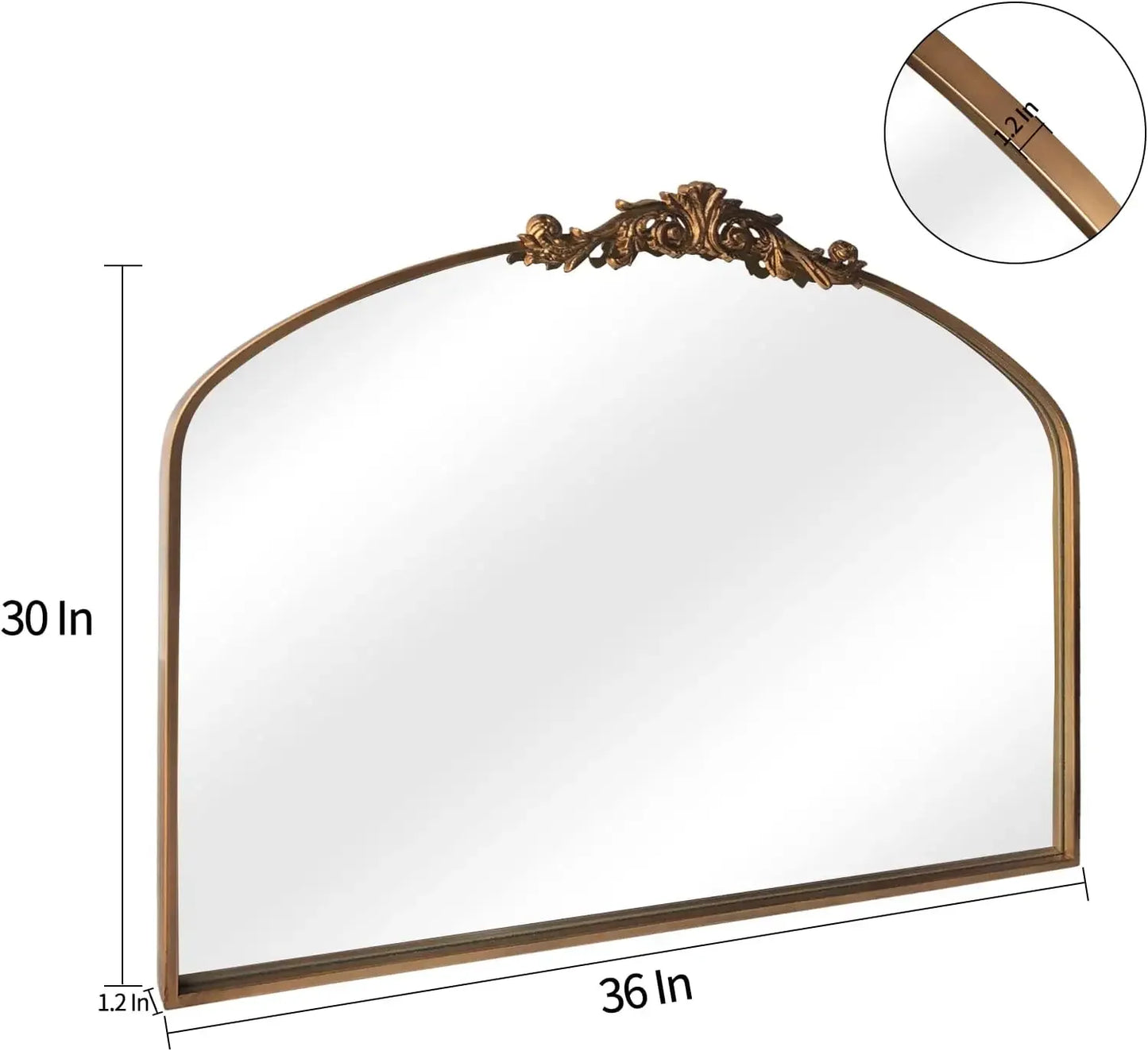 Arched Gold Wall Mirror with Ornate Baroque Frame