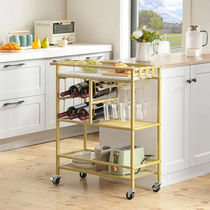Elegant Three-Tier Rolling Bar Cart