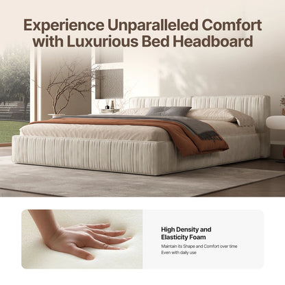 Modern Chenille Platform Bed with Pleated Detail