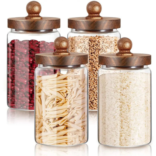 Airtight Glass Canister Set with Wood Lids