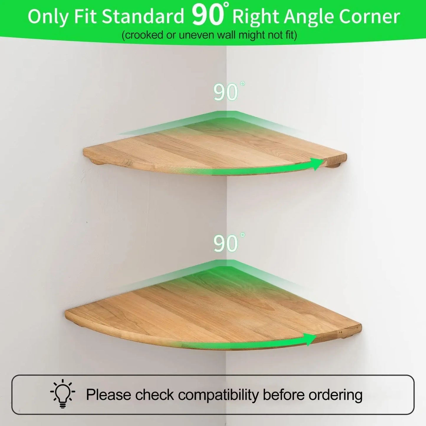Solid Oak Floating Corner Shelves (Set of 2)