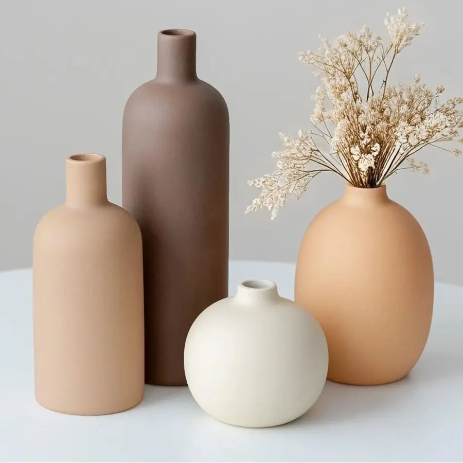 Ceramic Vase Set with Sculptural Modern Silhouettes - Set of 4
