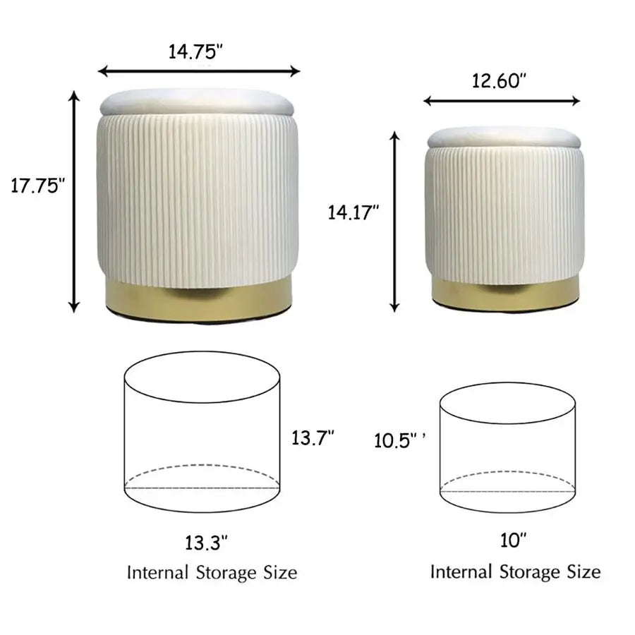 Velvet Storage Ottoman Set with Nested Space-Saving Design