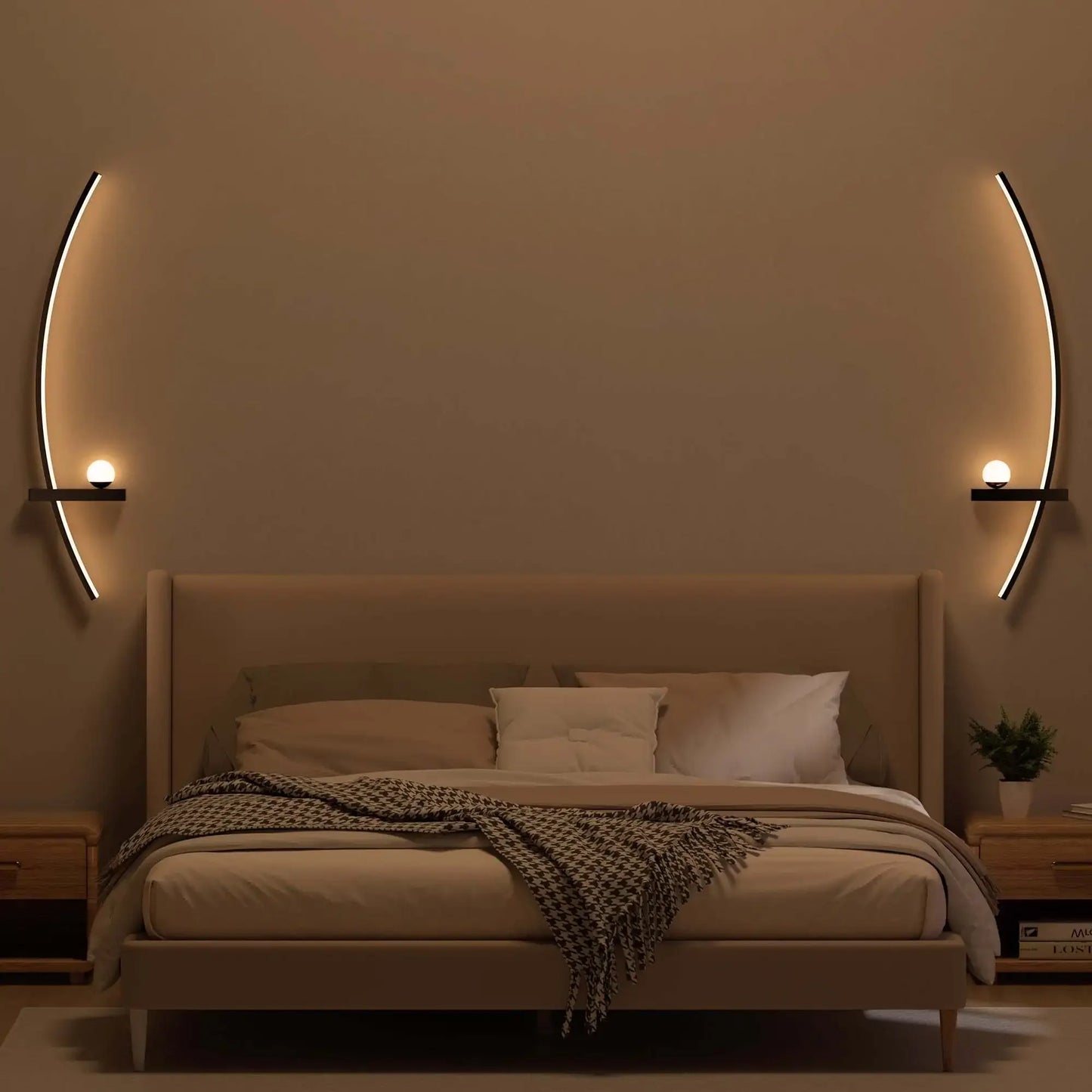 Modern Arc Wall Lamp Set of 2 with Dimmable LED Lighting
