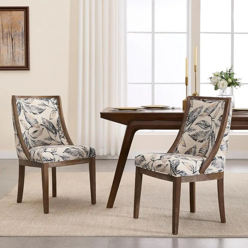 Wingback Dining Chairs Set of 2 with Curved Back and Wood Frame