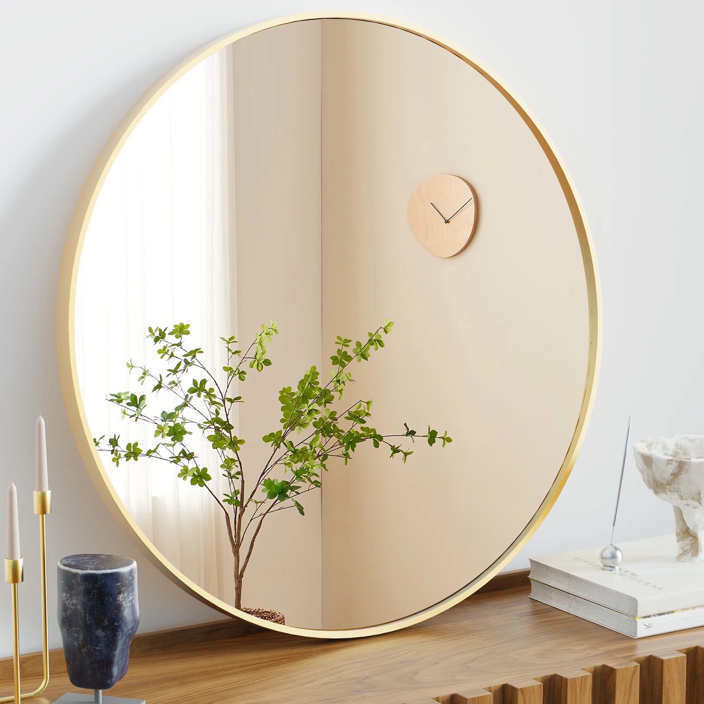 Round Shatterproof Wall Mirror with Brushed Frame