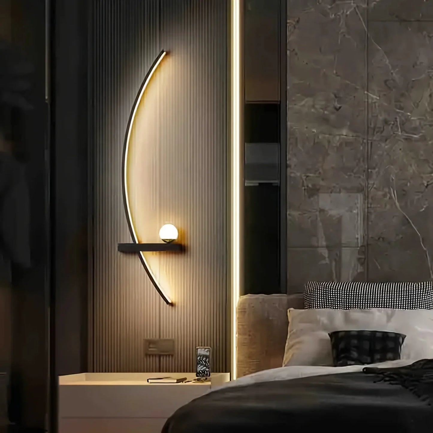 Modern Arc Wall Lamp Set of 2 with Dimmable LED Lighting