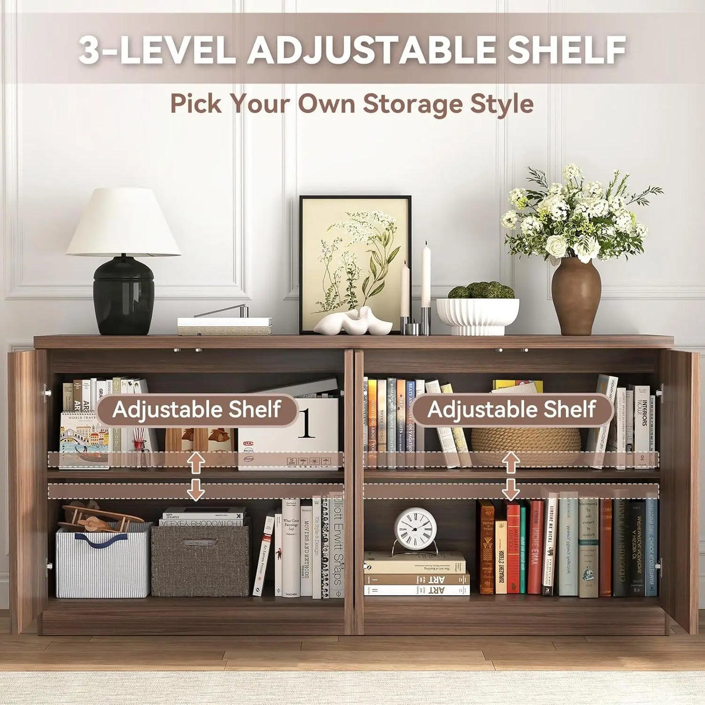 63-Inch Fluted Sideboard Cabinet with Storage