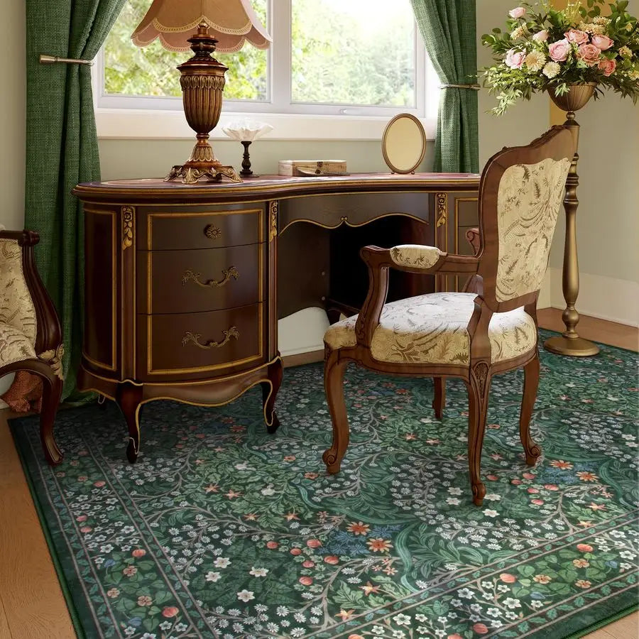 Luxury Floral Faux Wool Washable Area Rug