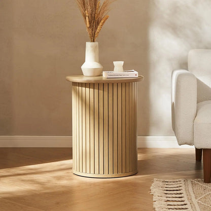 Quin Light Oak Tambour Pedestal Side Table