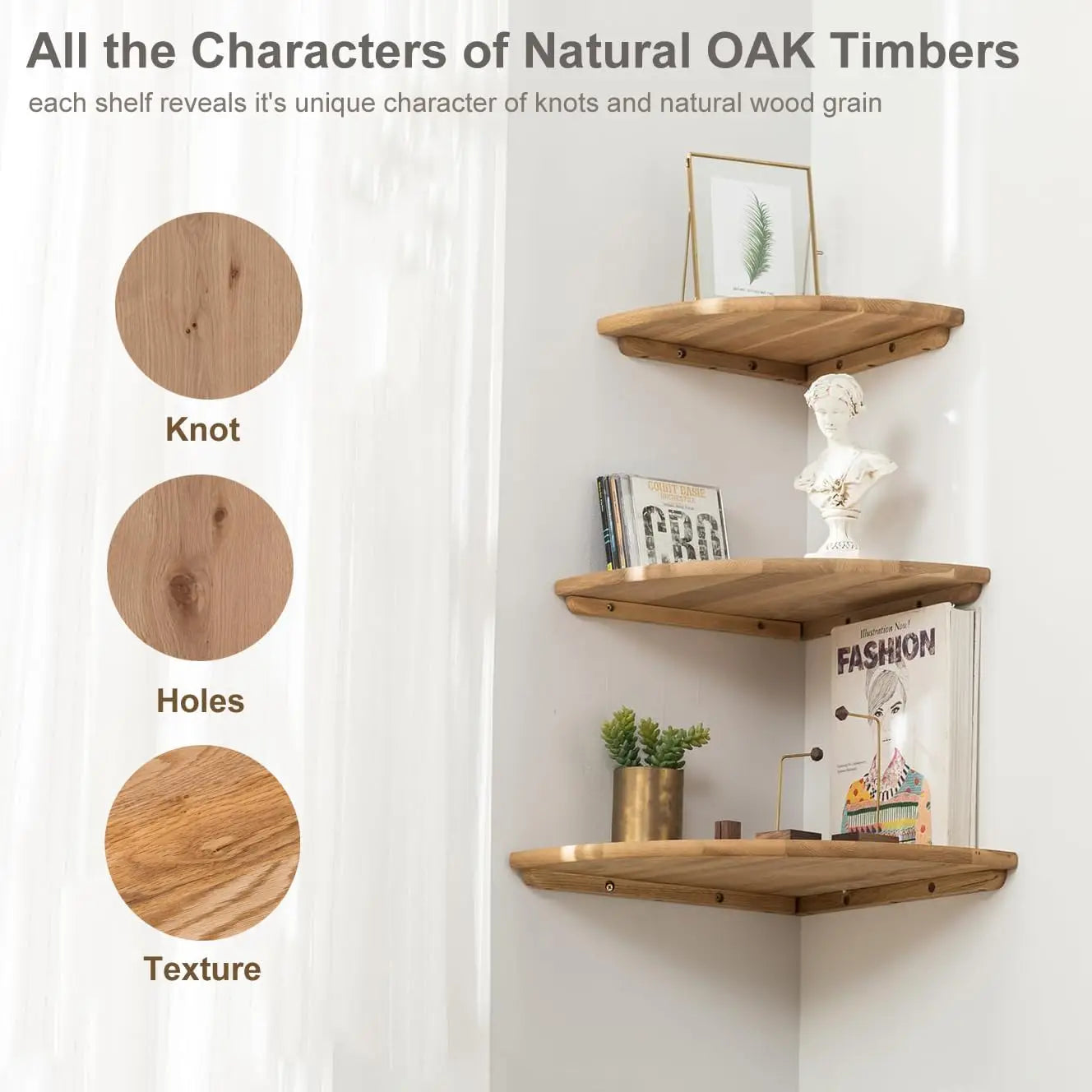 Solid Oak Floating Corner Shelves (Set of 2)