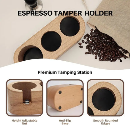 Beechwood Espresso Tamping Station with Barista Setup