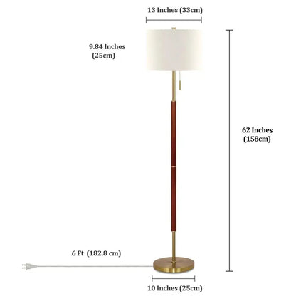 Mid-Century Floor Lamp with Linen Shade and Pull Chain