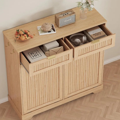 Fluted Tilt-Out Trash Cabinet with Storage Drawers