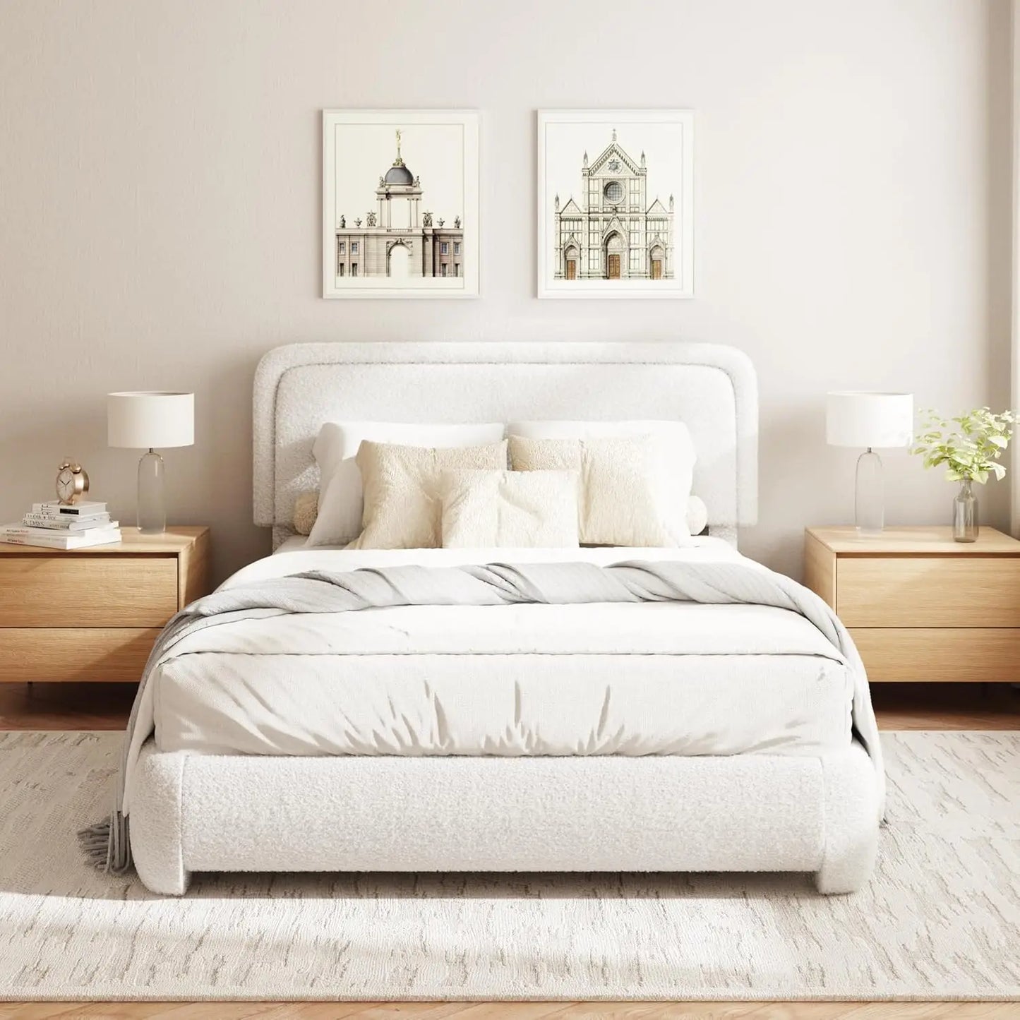 Bouclé Upholstered Queen Platform Bed