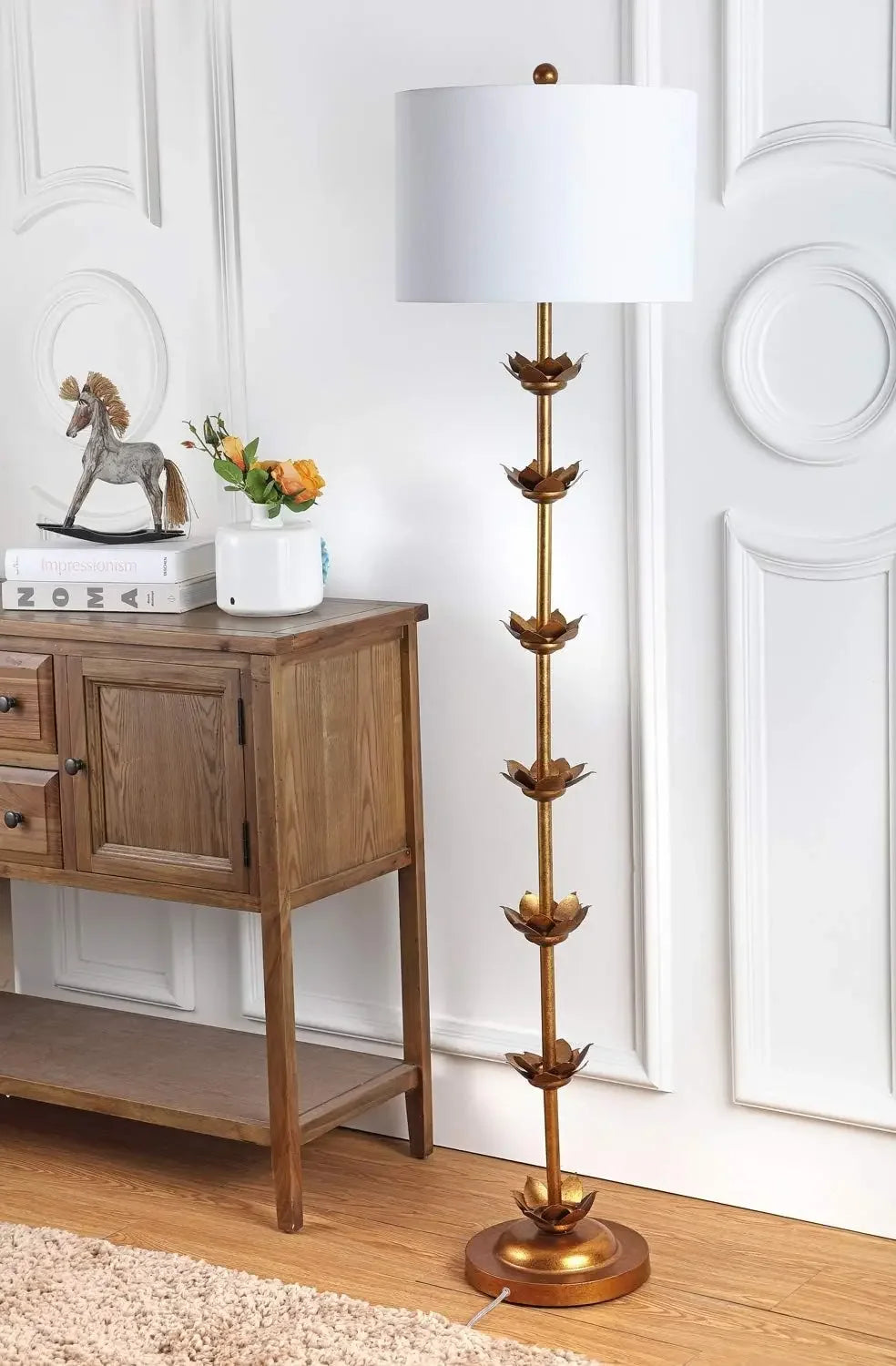 Antique Gold Leaf Floor Lamp with Shade