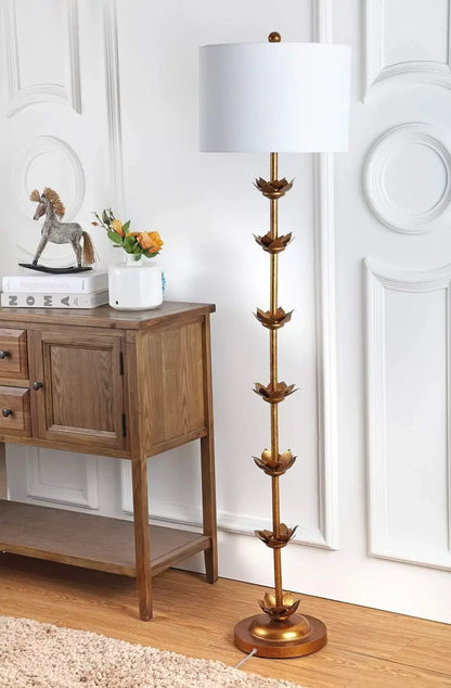 Antique Gold Leaf Floor Lamp with Shade