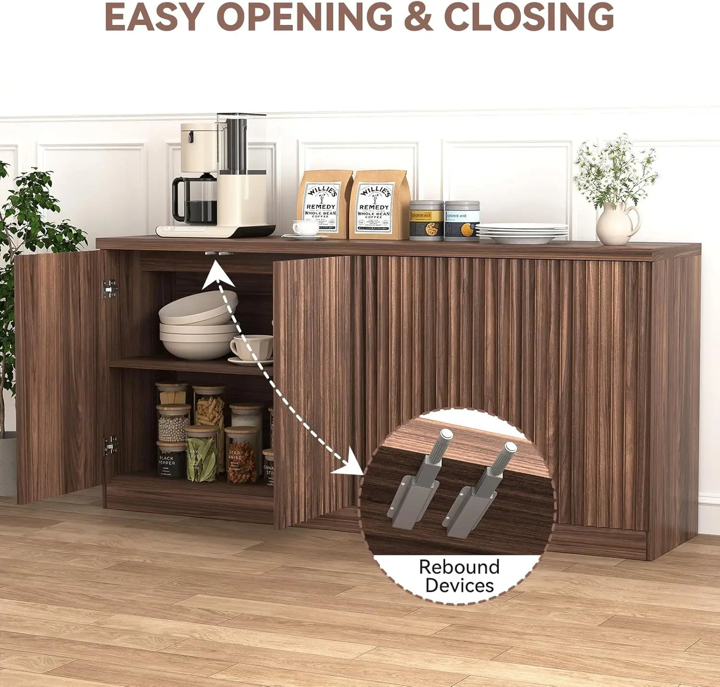 63-Inch Fluted Sideboard Cabinet with Storage