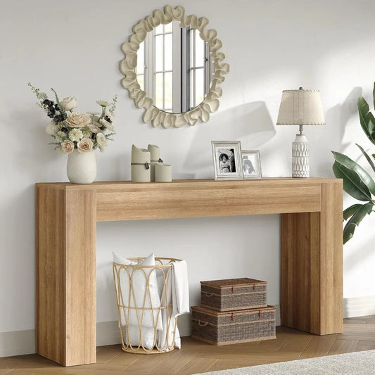 63” Natural Wood-Tone Console Table