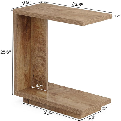 C-Shaped Side Table with 2-Tier Storage and Industrial Design