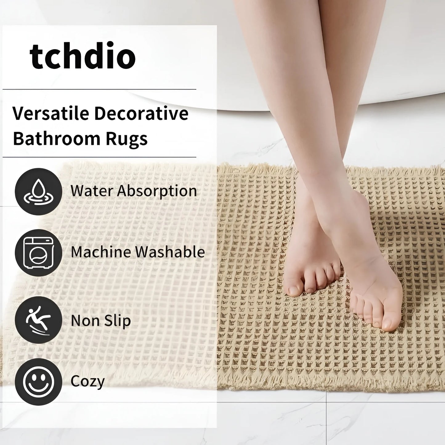 Waffle Weave Absorbent Non-Slip Bath Rug