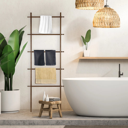 5-Tier Wooden Blanket Ladder with Hooks