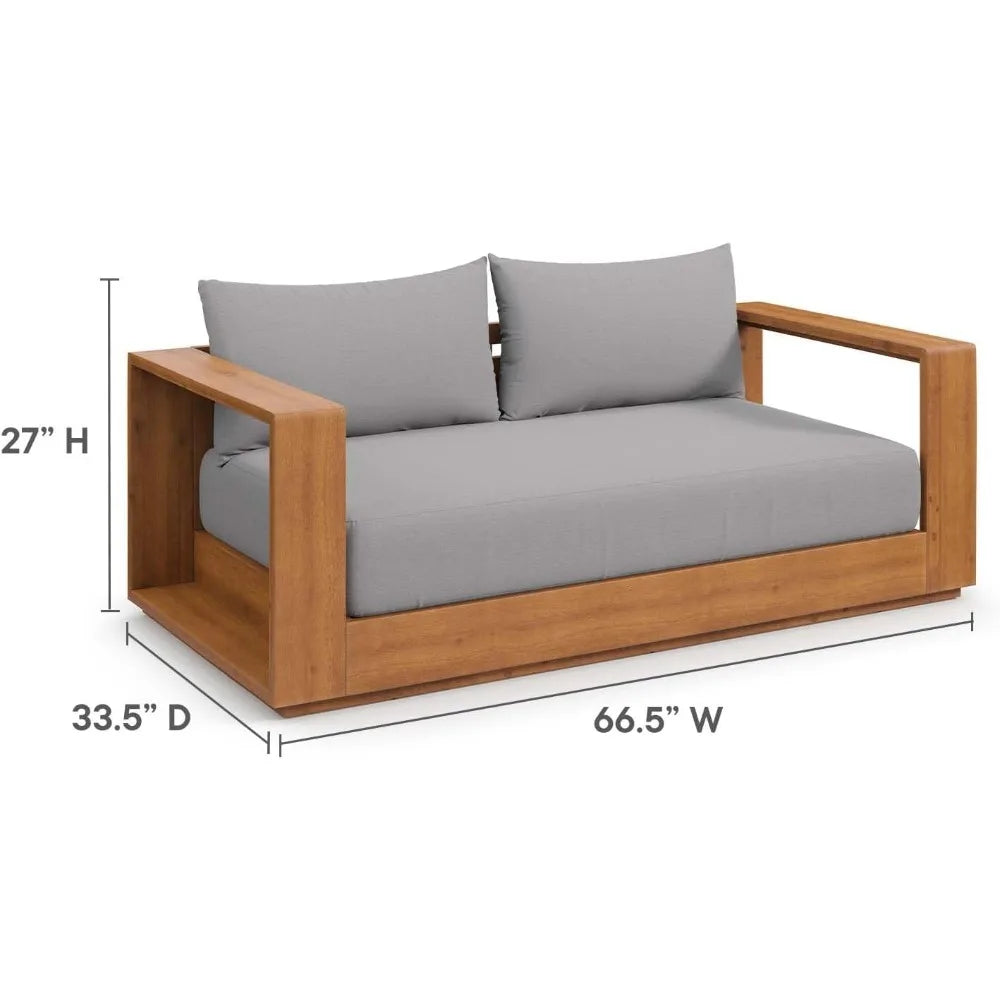 Modern Acacia Wood Outdoor Loveseat